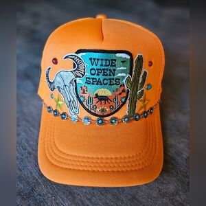 NWT Orange Embroidered Cap with Western Design